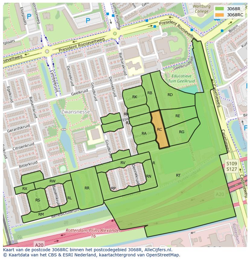 Afbeelding van het postcodegebied 3068 RC op de kaart.