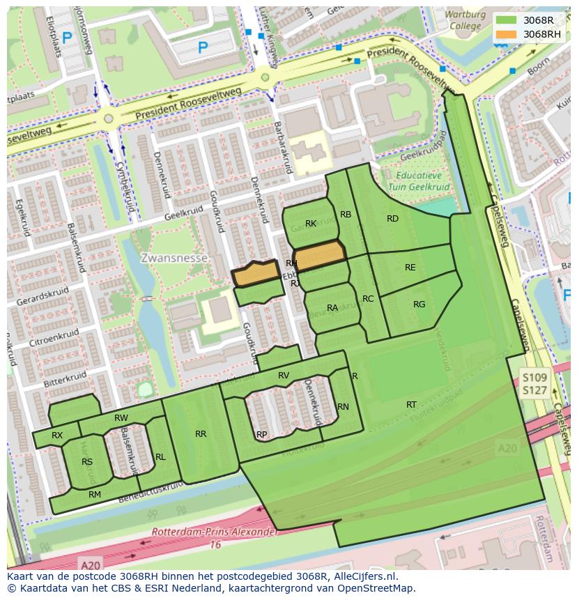 Afbeelding van het postcodegebied 3068 RH op de kaart.