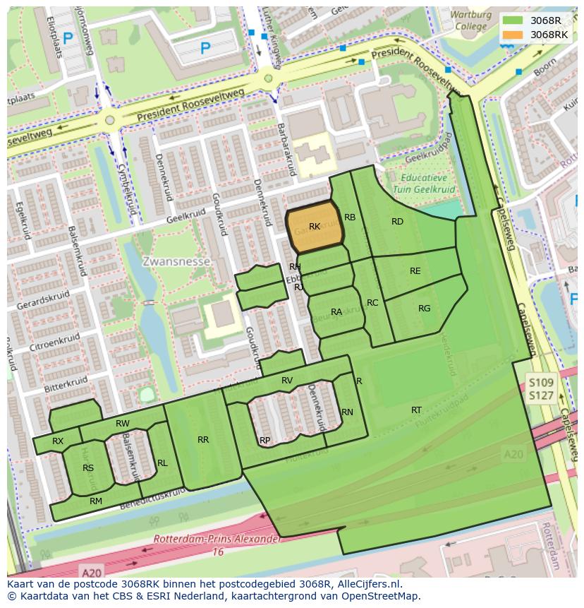 Afbeelding van het postcodegebied 3068 RK op de kaart.