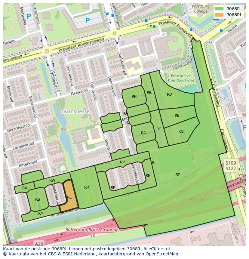 Afbeelding van het postcodegebied 3068 RL op de kaart.