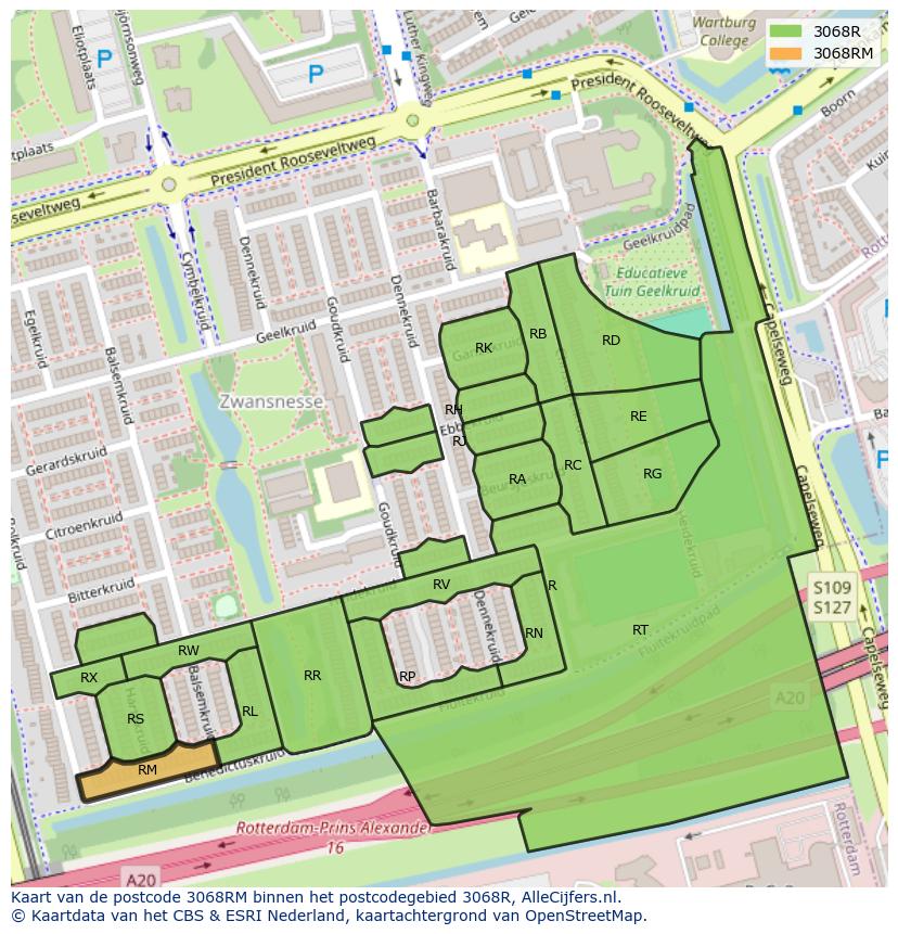 Afbeelding van het postcodegebied 3068 RM op de kaart.