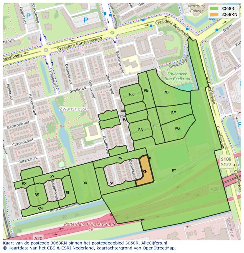 Afbeelding van het postcodegebied 3068 RN op de kaart.