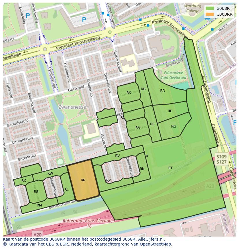 Afbeelding van het postcodegebied 3068 RR op de kaart.