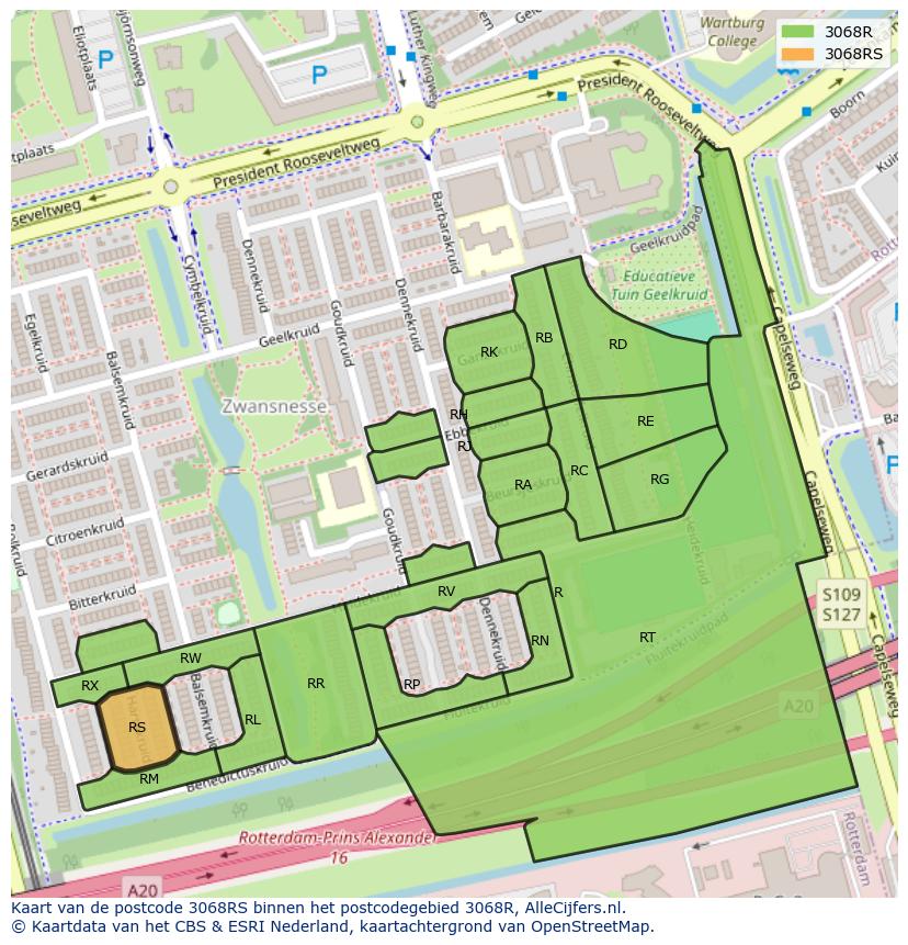 Afbeelding van het postcodegebied 3068 RS op de kaart.