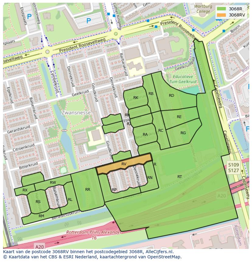 Afbeelding van het postcodegebied 3068 RV op de kaart.