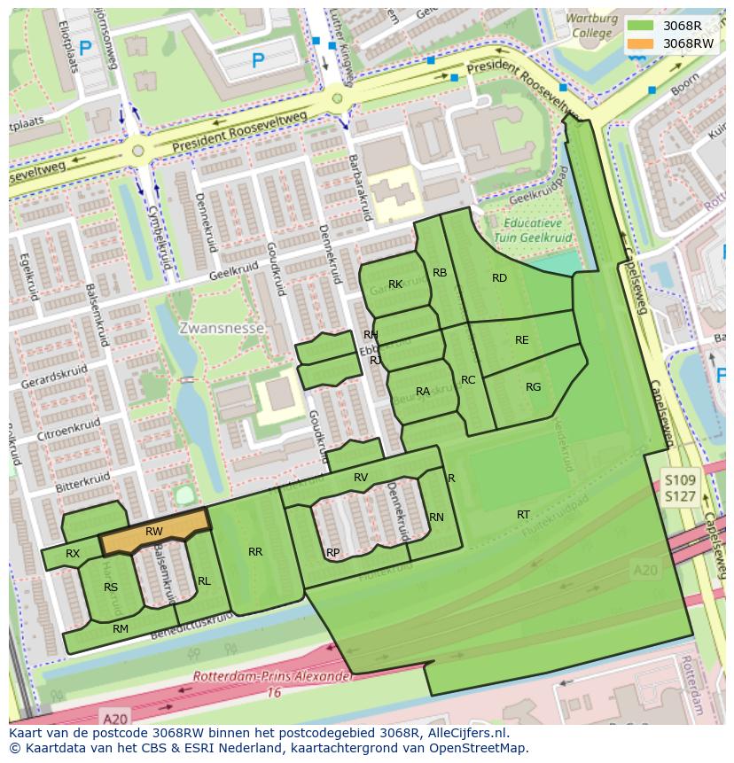 Afbeelding van het postcodegebied 3068 RW op de kaart.