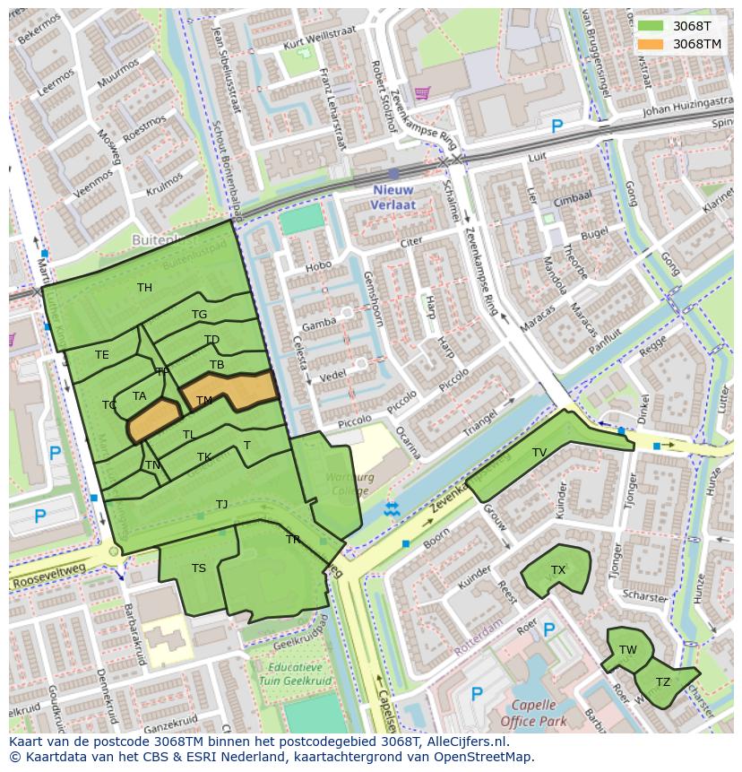 Afbeelding van het postcodegebied 3068 TM op de kaart.