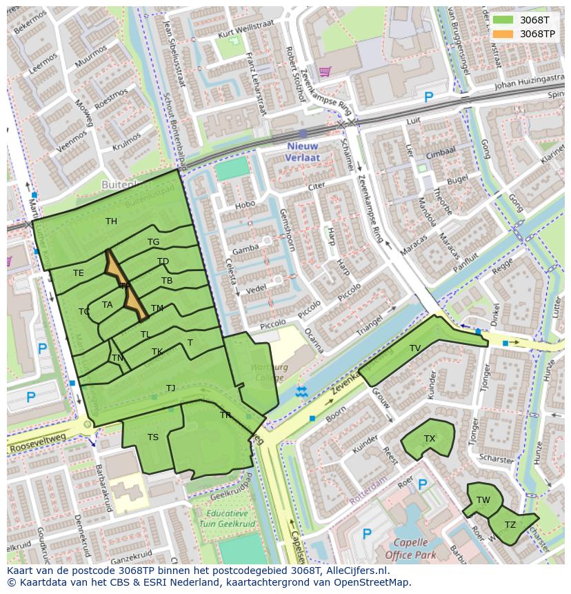 Afbeelding van het postcodegebied 3068 TP op de kaart.