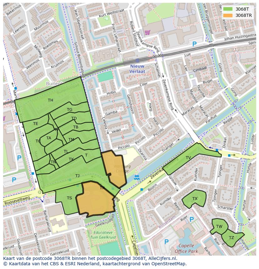 Afbeelding van het postcodegebied 3068 TR op de kaart.