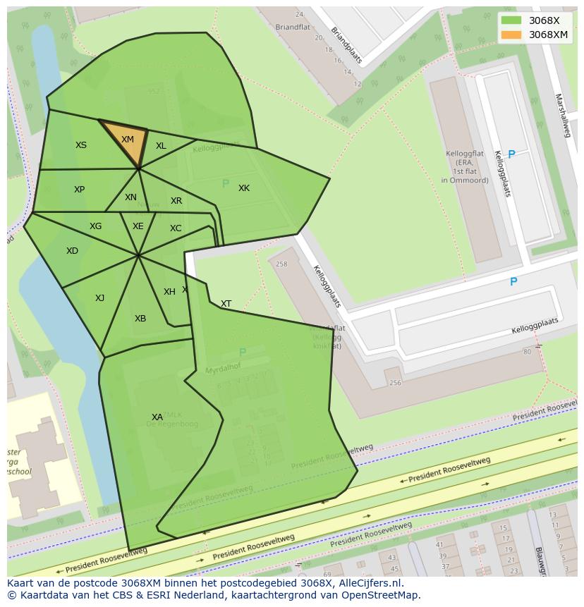 Afbeelding van het postcodegebied 3068 XM op de kaart.