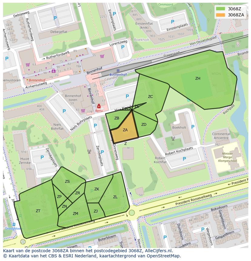 Afbeelding van het postcodegebied 3068 ZA op de kaart.