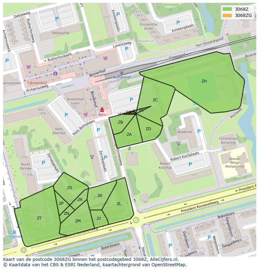 Afbeelding van het postcodegebied 3068 ZG op de kaart.