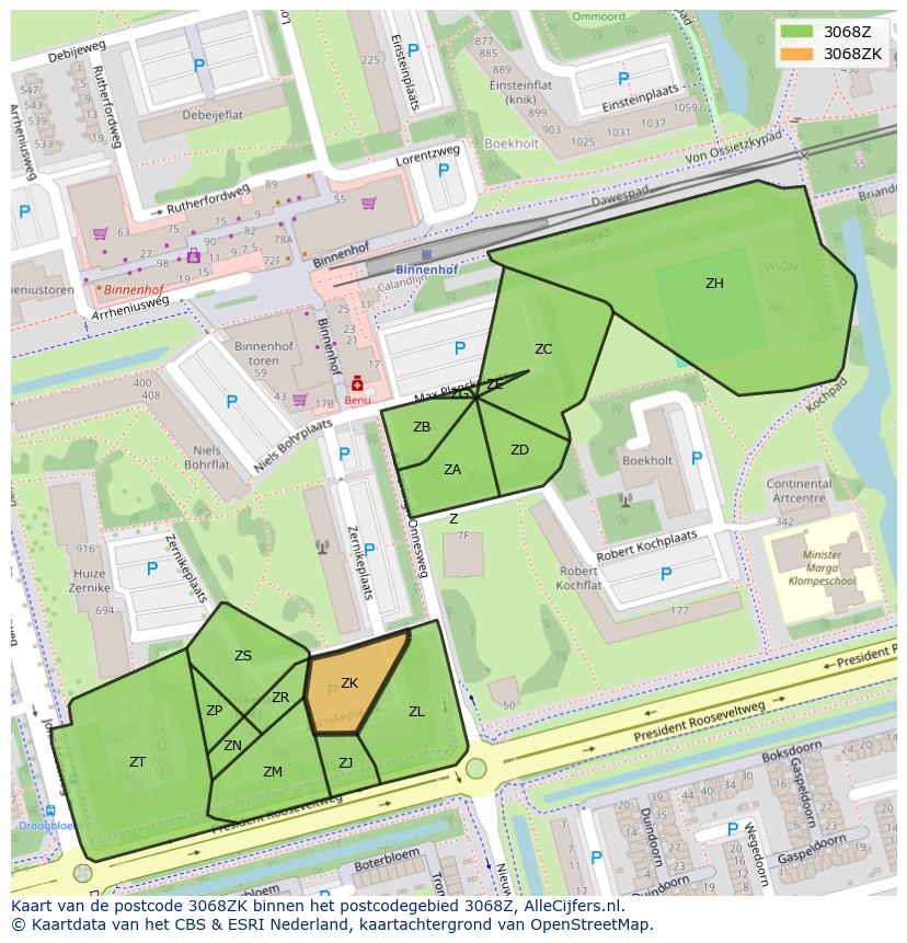 Afbeelding van het postcodegebied 3068 ZK op de kaart.
