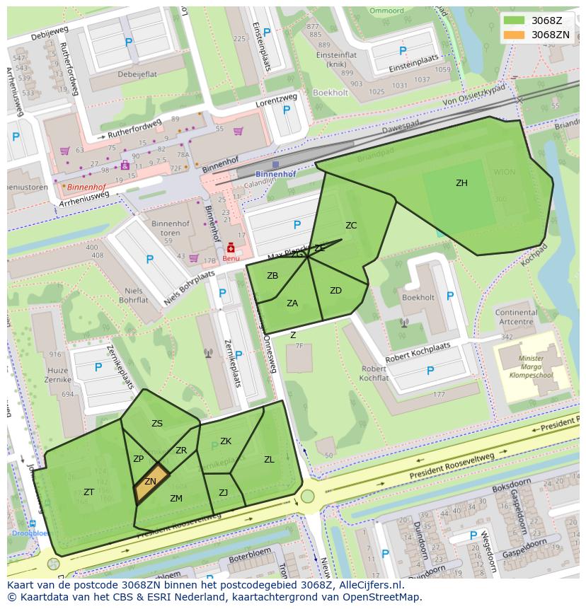 Afbeelding van het postcodegebied 3068 ZN op de kaart.