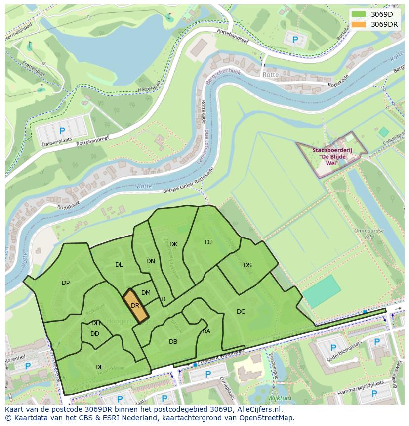 Afbeelding van het postcodegebied 3069 DR op de kaart.