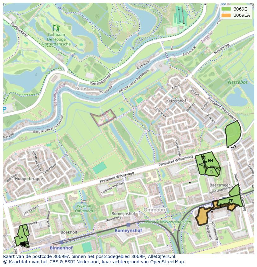 Afbeelding van het postcodegebied 3069 EA op de kaart.