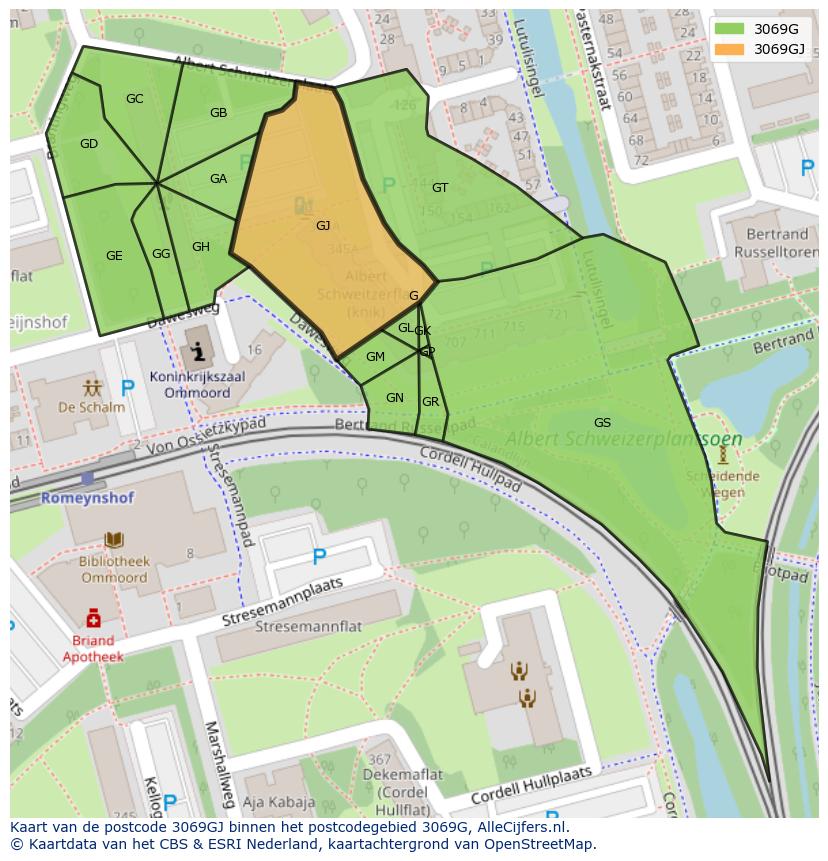 Afbeelding van het postcodegebied 3069 GJ op de kaart.