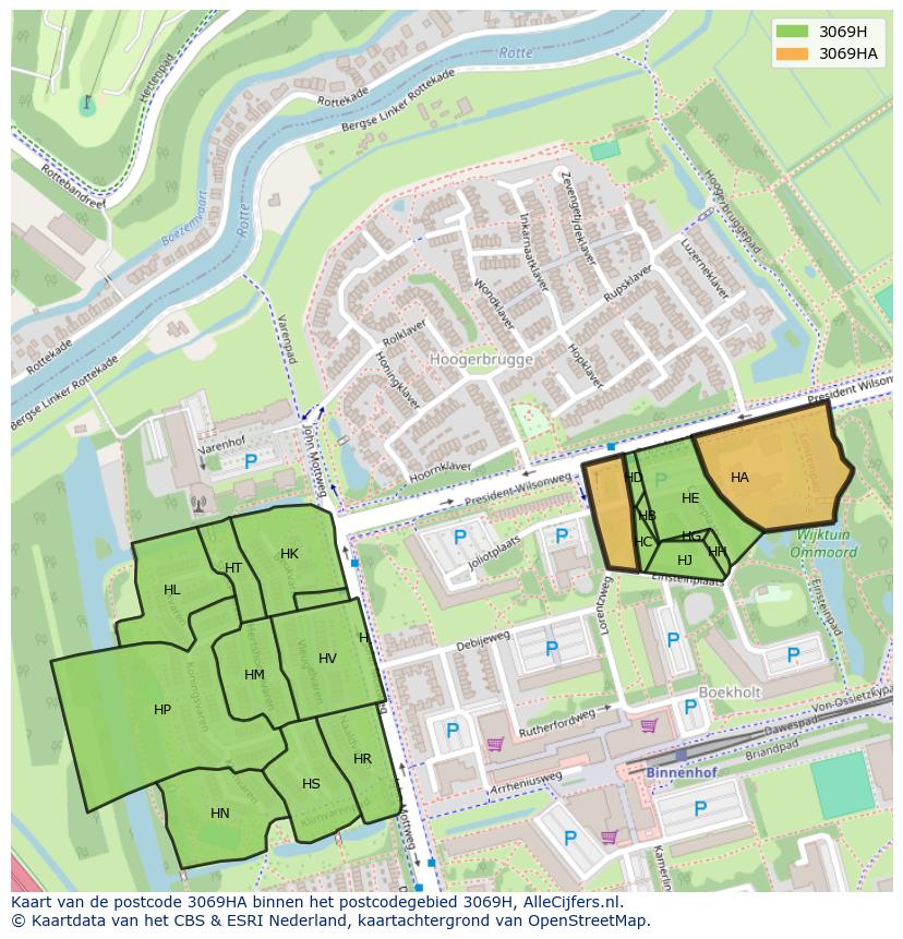 Afbeelding van het postcodegebied 3069 HA op de kaart.