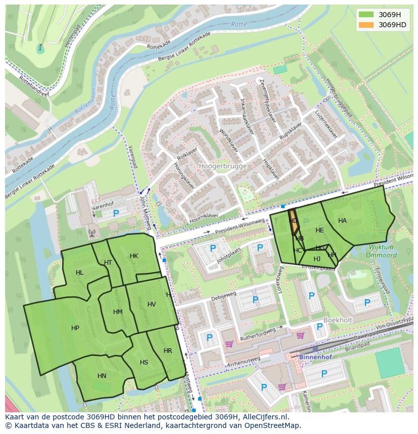 Afbeelding van het postcodegebied 3069 HD op de kaart.