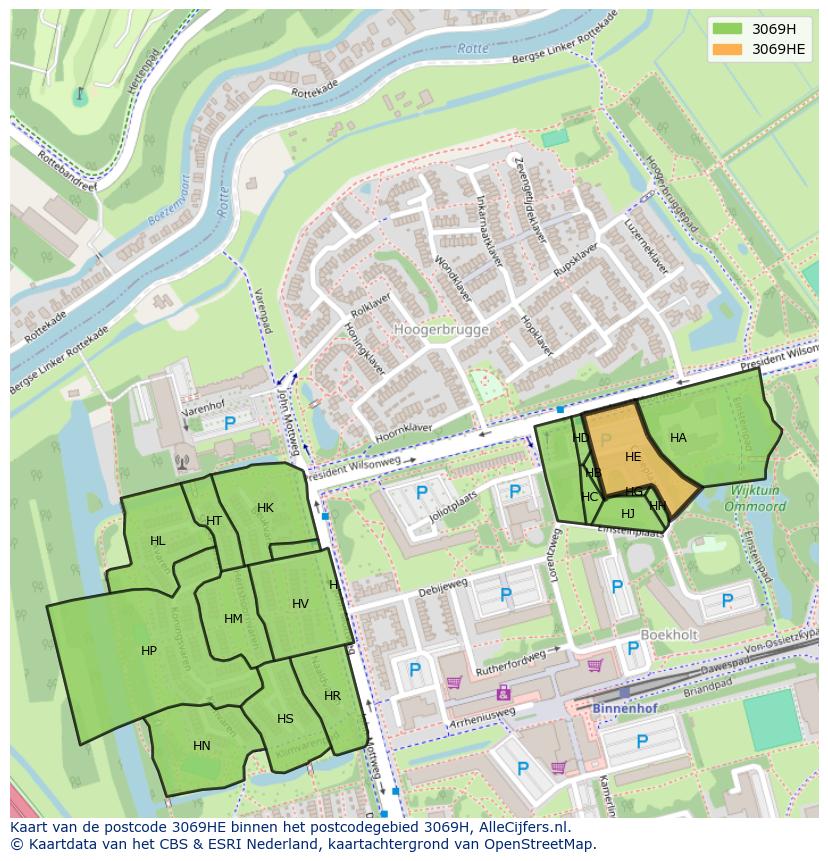 Afbeelding van het postcodegebied 3069 HE op de kaart.