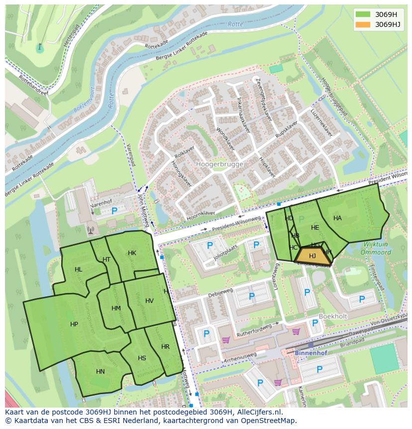 Afbeelding van het postcodegebied 3069 HJ op de kaart.
