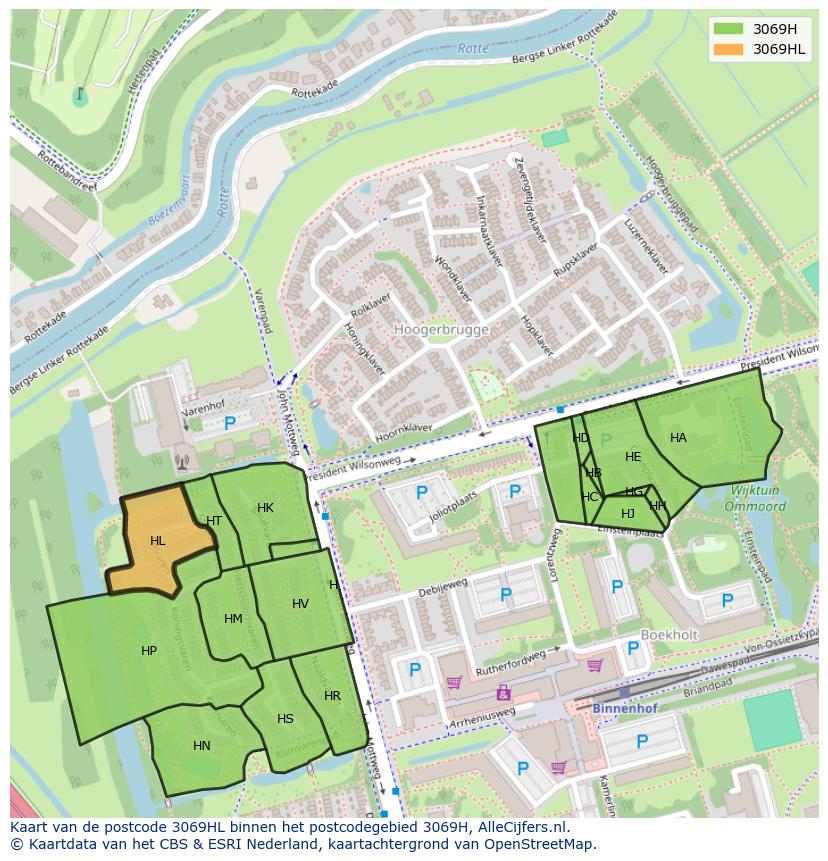 Afbeelding van het postcodegebied 3069 HL op de kaart.