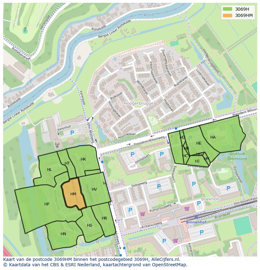 Afbeelding van het postcodegebied 3069 HM op de kaart.