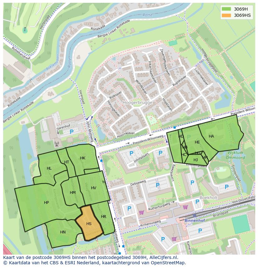 Afbeelding van het postcodegebied 3069 HS op de kaart.