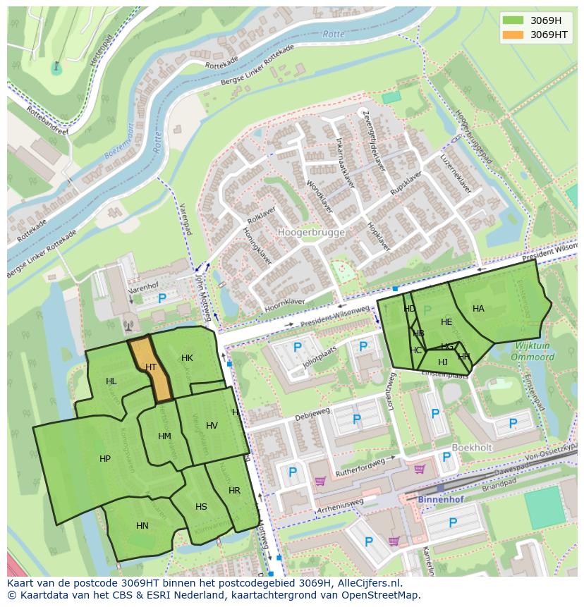 Afbeelding van het postcodegebied 3069 HT op de kaart.