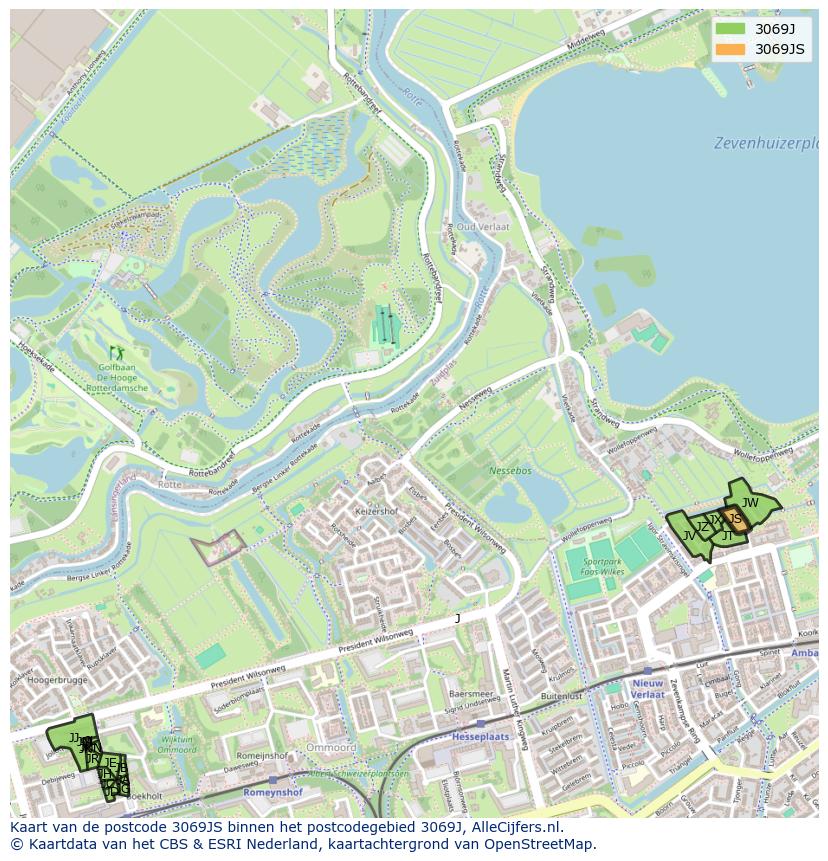 Afbeelding van het postcodegebied 3069 JS op de kaart.
