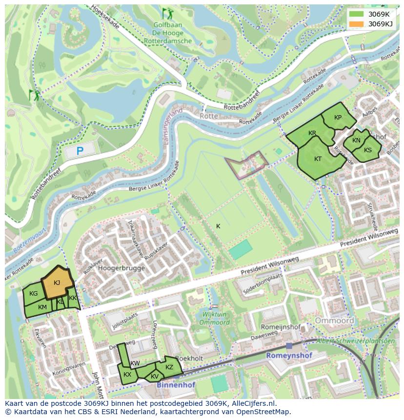 Afbeelding van het postcodegebied 3069 KJ op de kaart.