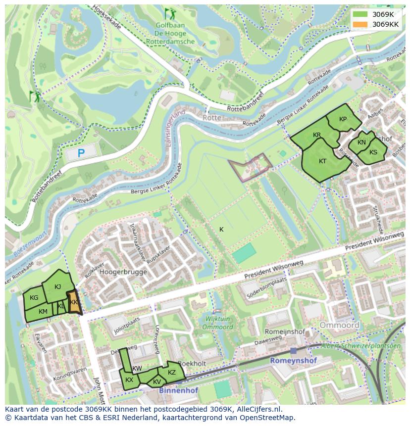 Afbeelding van het postcodegebied 3069 KK op de kaart.