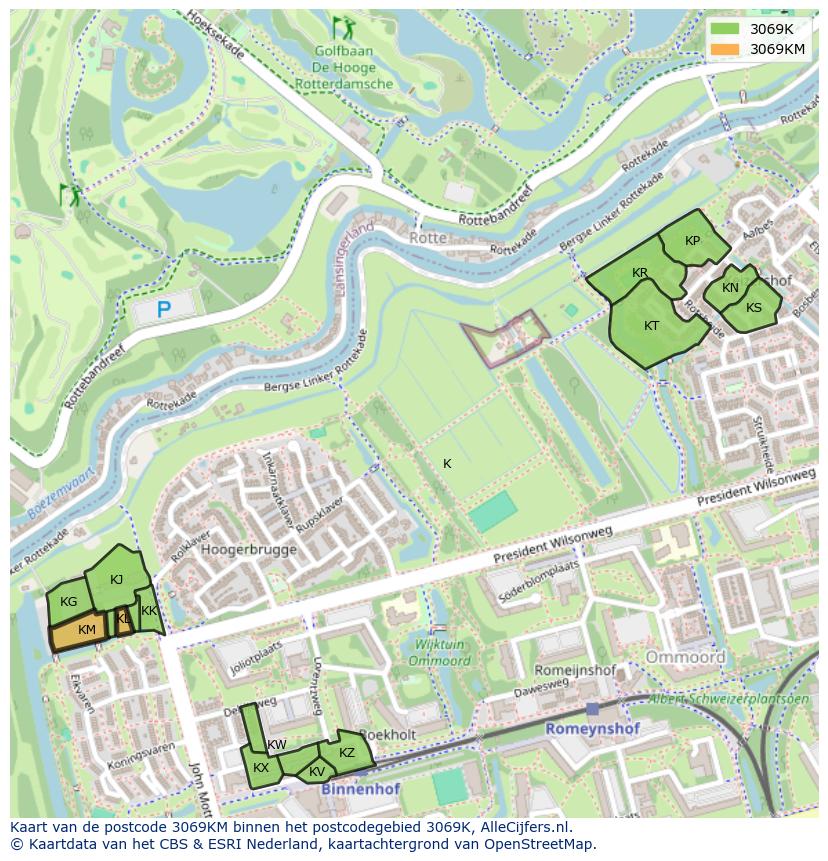 Afbeelding van het postcodegebied 3069 KM op de kaart.