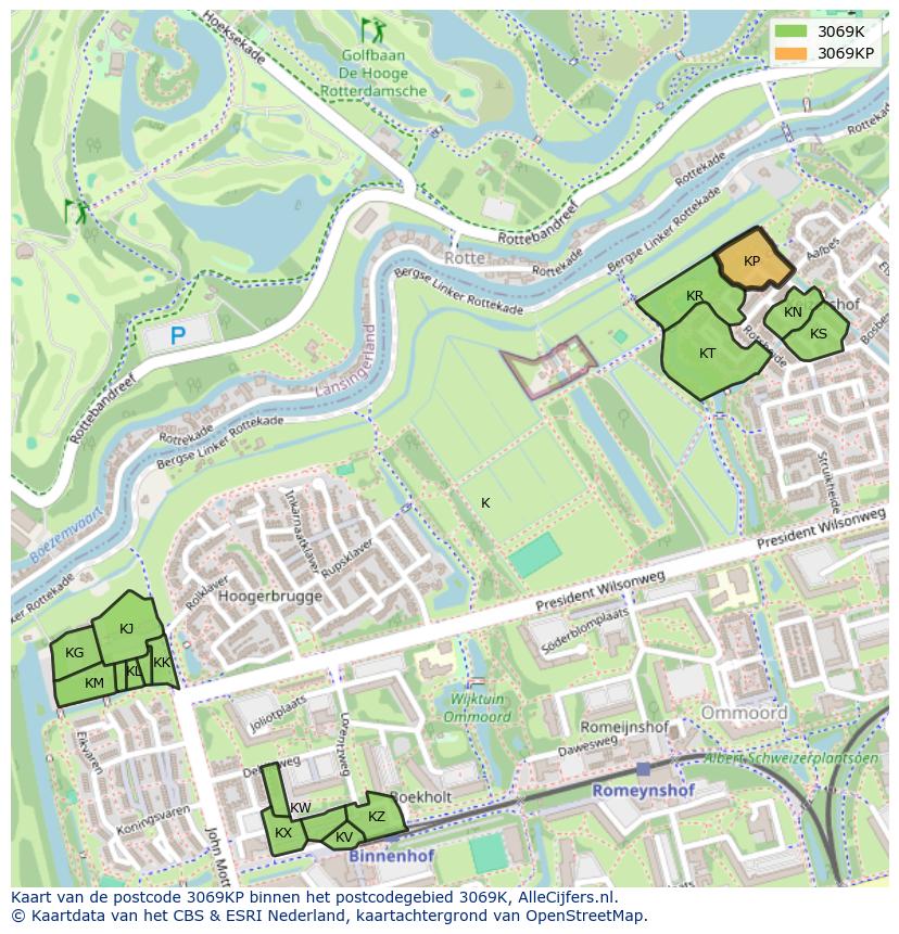 Afbeelding van het postcodegebied 3069 KP op de kaart.