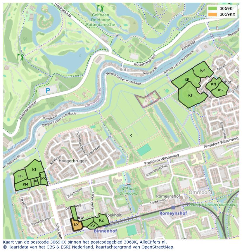 Afbeelding van het postcodegebied 3069 KX op de kaart.
