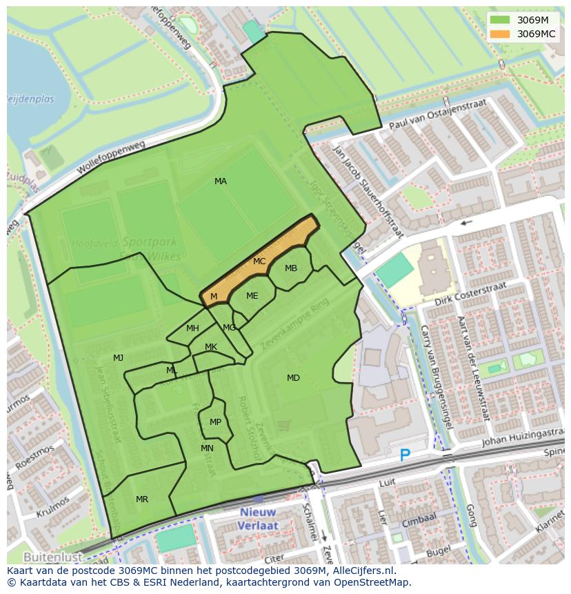 Afbeelding van het postcodegebied 3069 MC op de kaart.