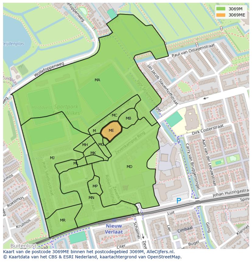 Afbeelding van het postcodegebied 3069 ME op de kaart.