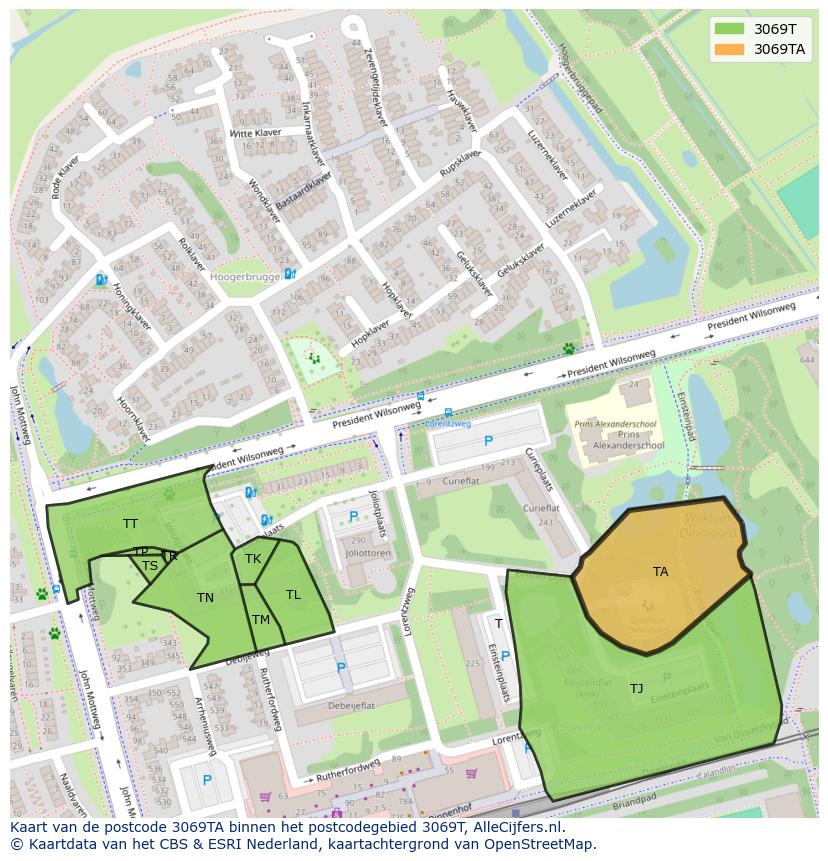 Afbeelding van het postcodegebied 3069 TA op de kaart.