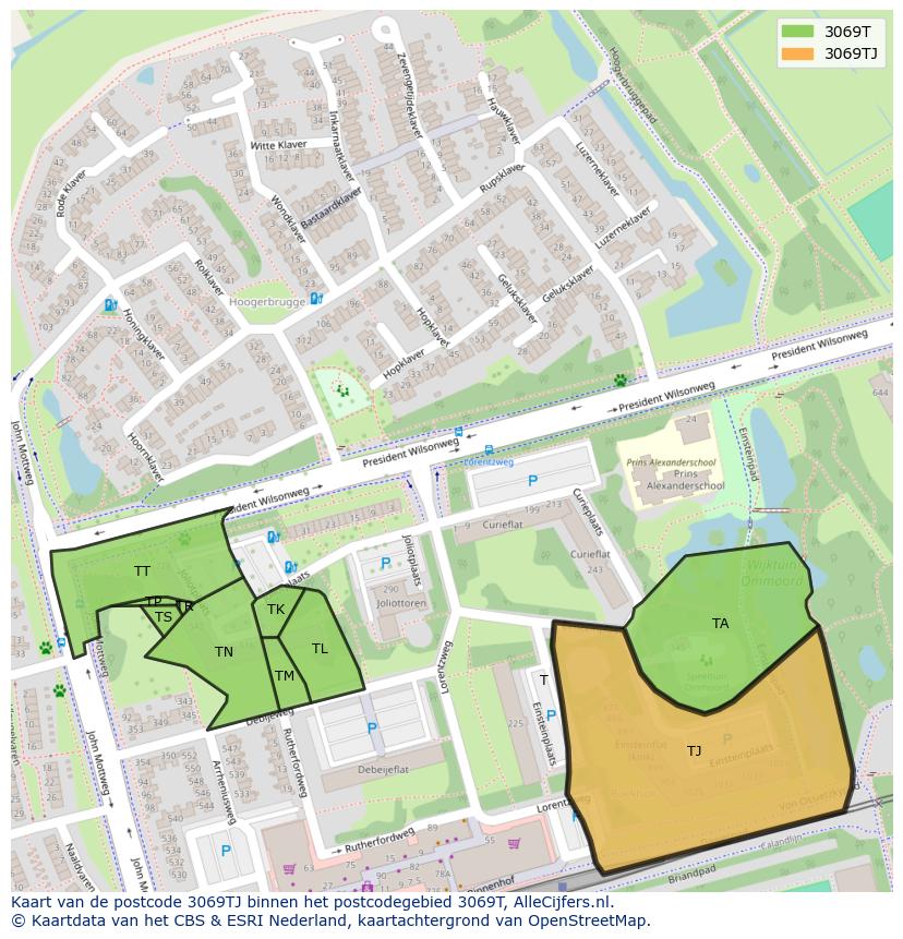 Afbeelding van het postcodegebied 3069 TJ op de kaart.