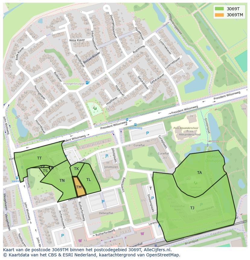Afbeelding van het postcodegebied 3069 TM op de kaart.