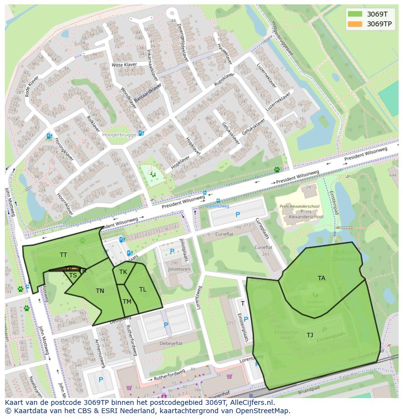 Afbeelding van het postcodegebied 3069 TP op de kaart.