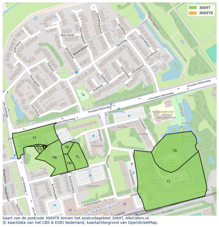 Afbeelding van het postcodegebied 3069 TR op de kaart.