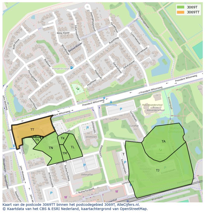 Afbeelding van het postcodegebied 3069 TT op de kaart.