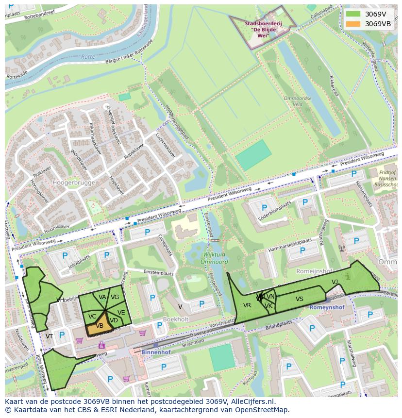 Afbeelding van het postcodegebied 3069 VB op de kaart.