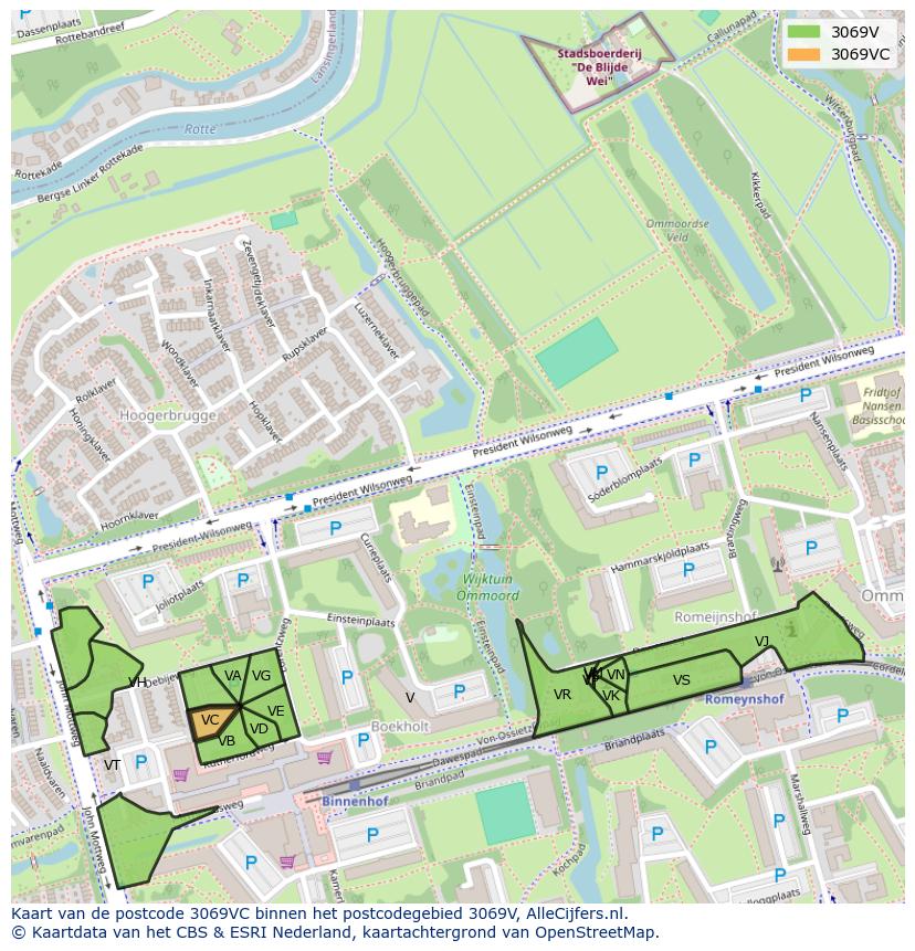 Afbeelding van het postcodegebied 3069 VC op de kaart.