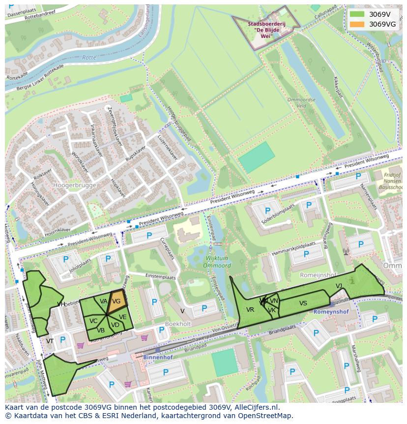 Afbeelding van het postcodegebied 3069 VG op de kaart.