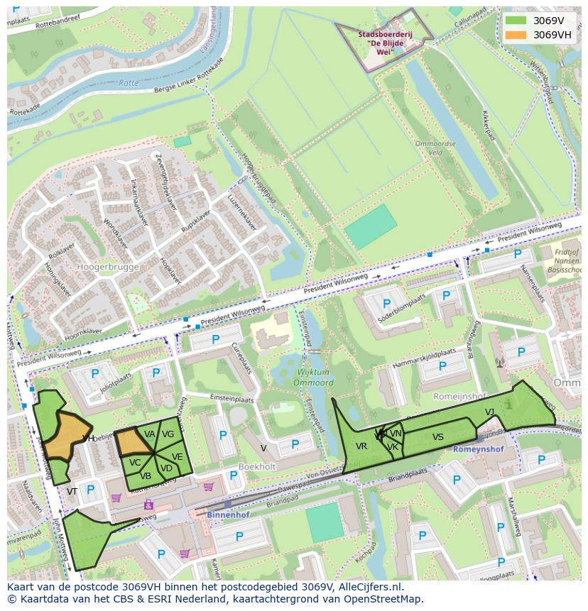 Afbeelding van het postcodegebied 3069 VH op de kaart.