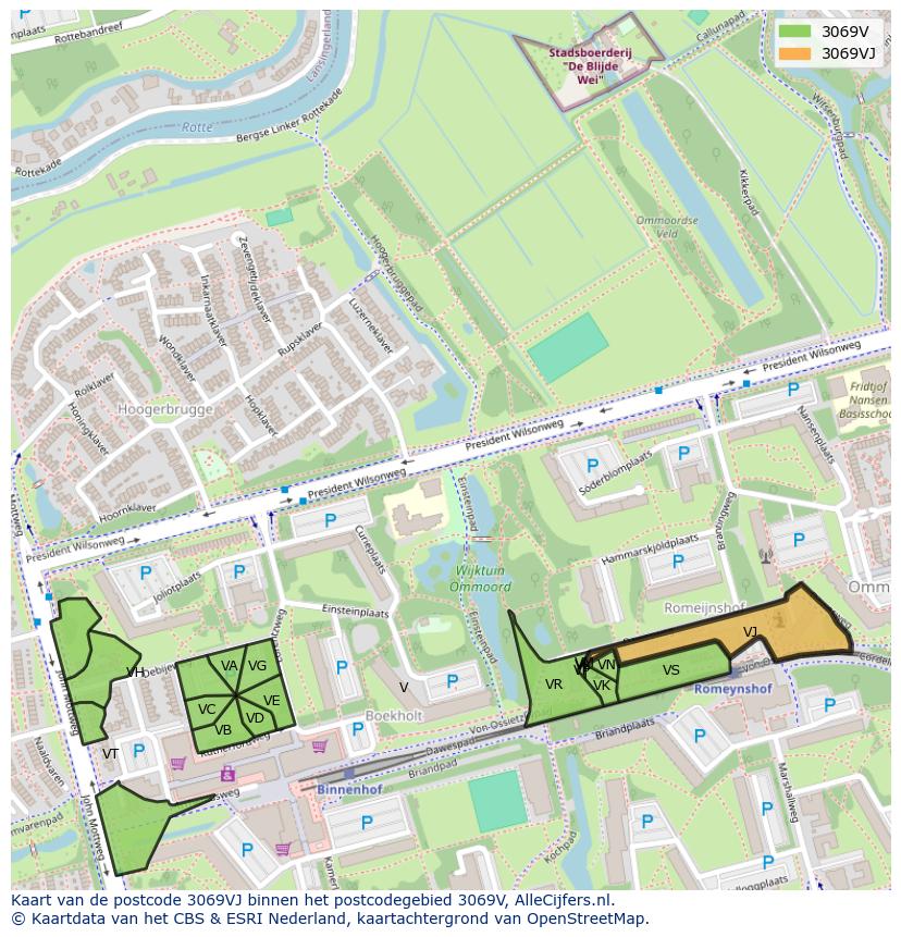 Afbeelding van het postcodegebied 3069 VJ op de kaart.