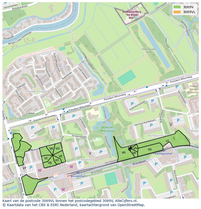 Afbeelding van het postcodegebied 3069 VL op de kaart.