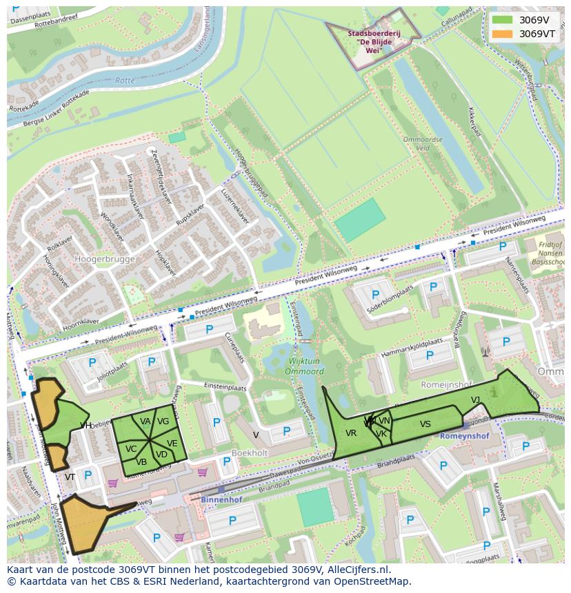 Afbeelding van het postcodegebied 3069 VT op de kaart.